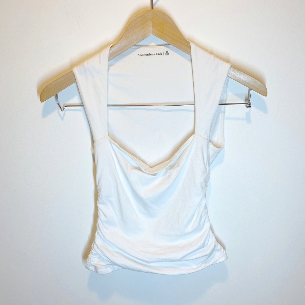 Abercrombie & Fitch Tank Top Women XS White Good Ruched Cowl Neck Sleeveless